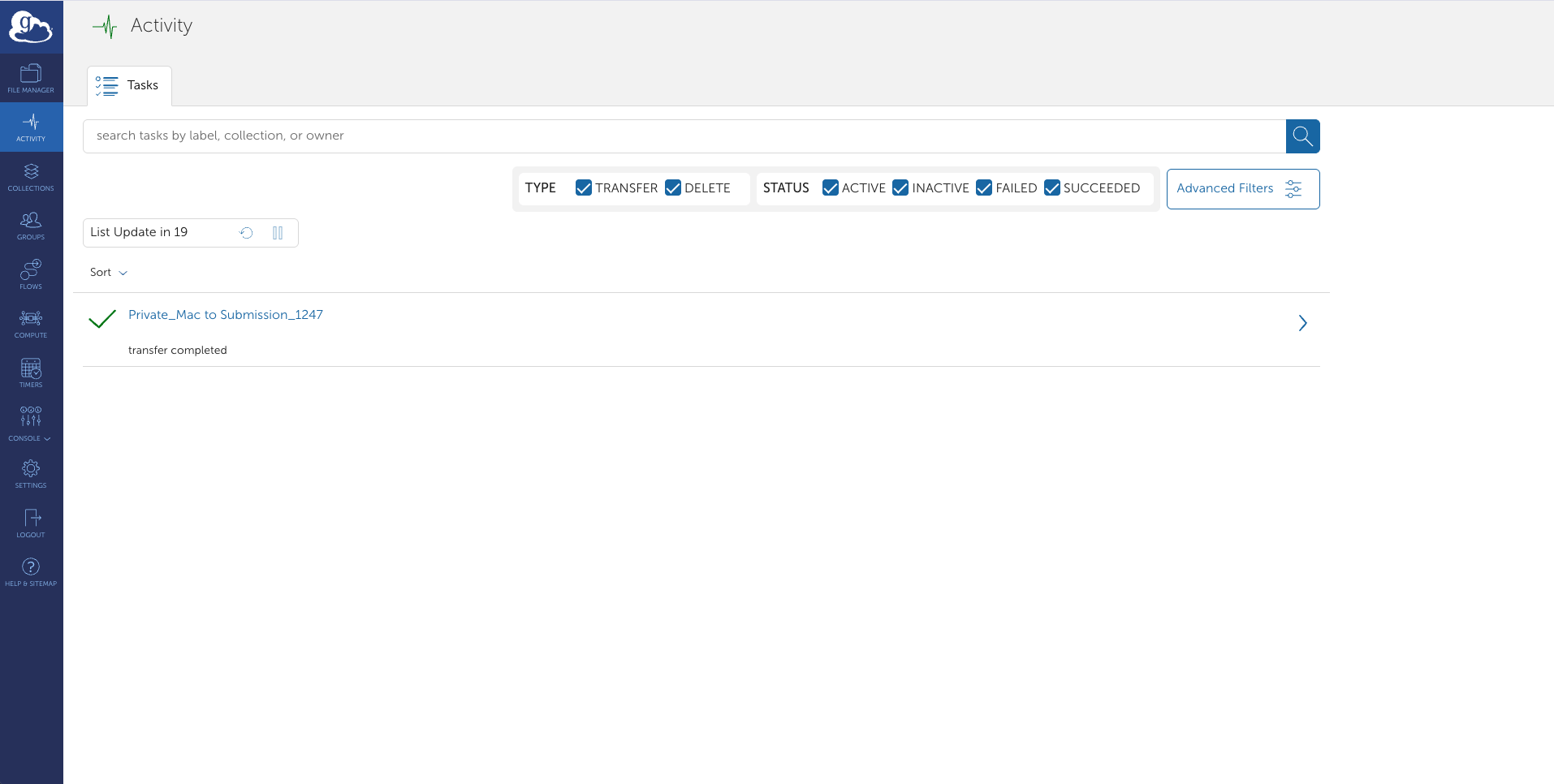 Globus activity screen