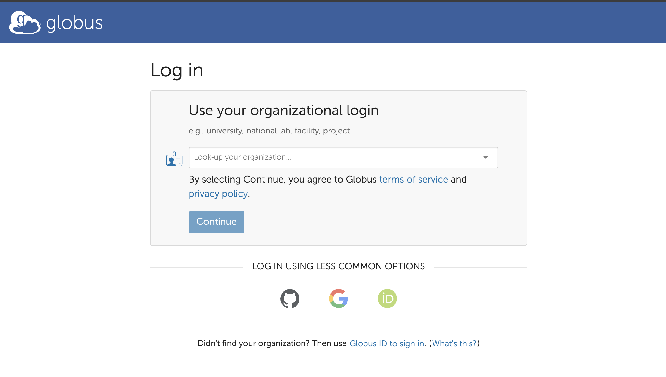 Globus login options