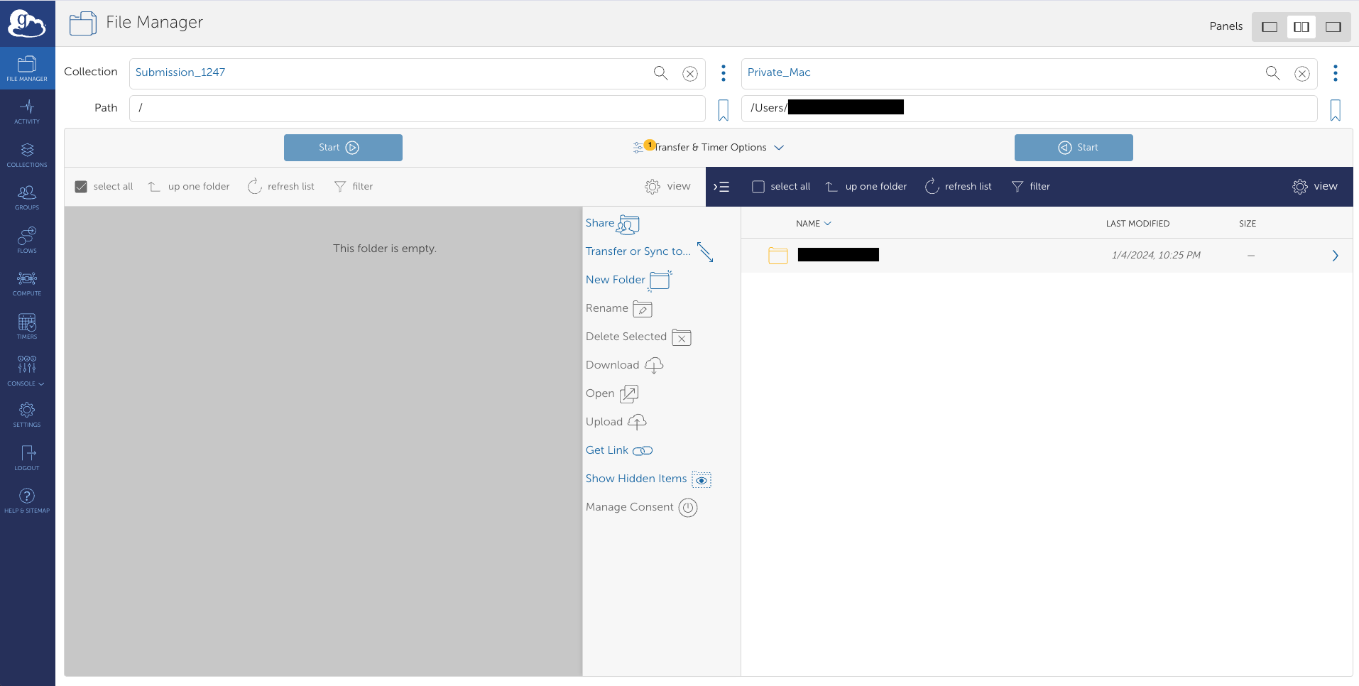Globus transfer panes